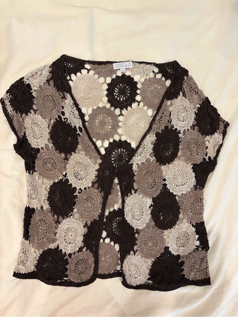 Joseph A Crocheted Openwork Short-Sleeve Cardigan - Black & Taupe